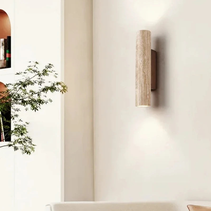 Lumora Travertine Up Down Wall Sconce, Modern Stone Wall Light Luxury with Two Way Glow