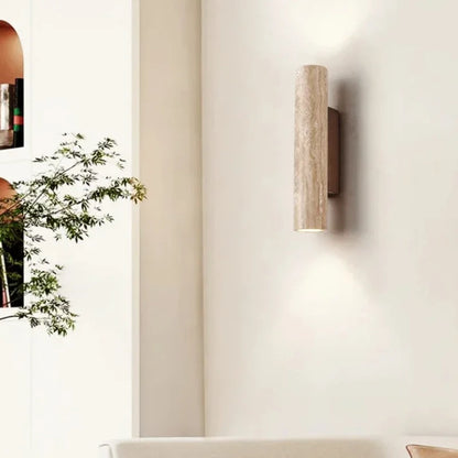 Lumora Travertine Up Down Wall Sconce, Modern Stone Wall Light Luxury with Two Way Glow