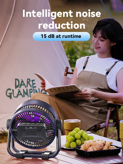 RoyaleGlow Portable Camping Fan with LED Light, 20000mAh Battery & Remote Control