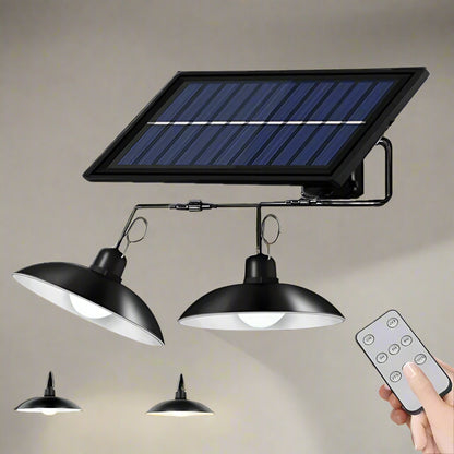 Royelux Solar Pendant Light – Dual-Head LED Chandelier with Remote Control
