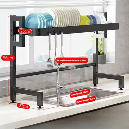 Royallure Adjustable Stainless Steel Dish Rack Cabinet Organizer for Kitchen Sink