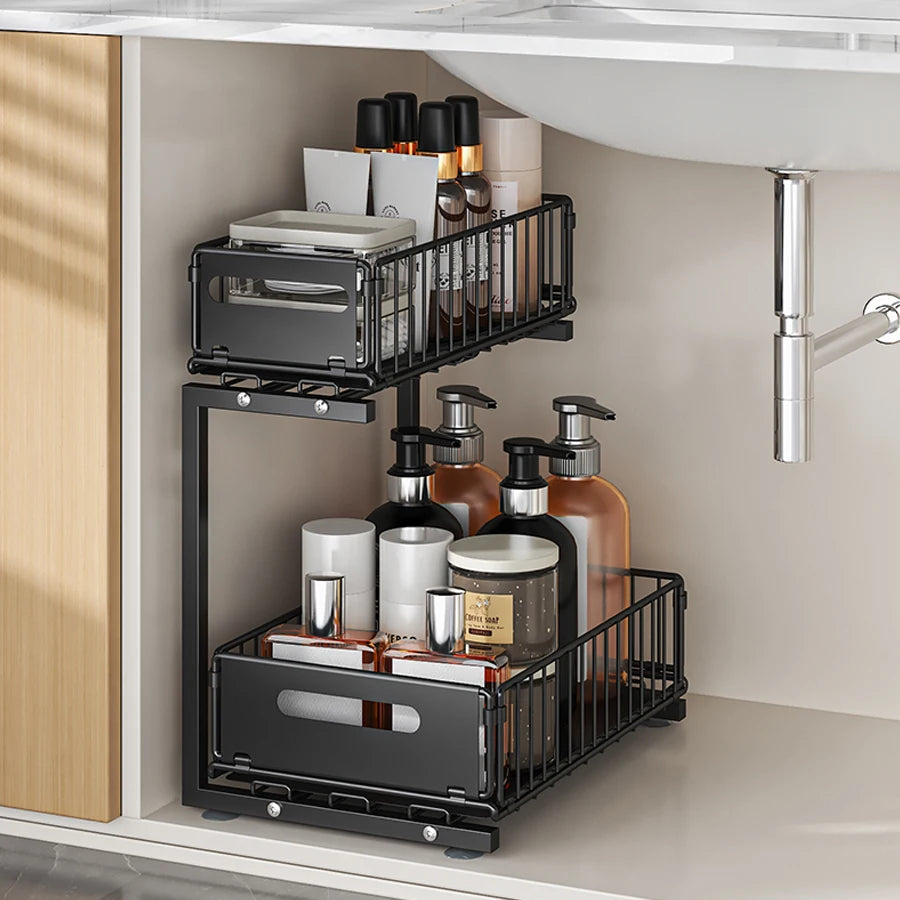 Royallure Pull-Out Under Sink Organizer 2-Tier Adjustable Sliding Shelf for Cabinets