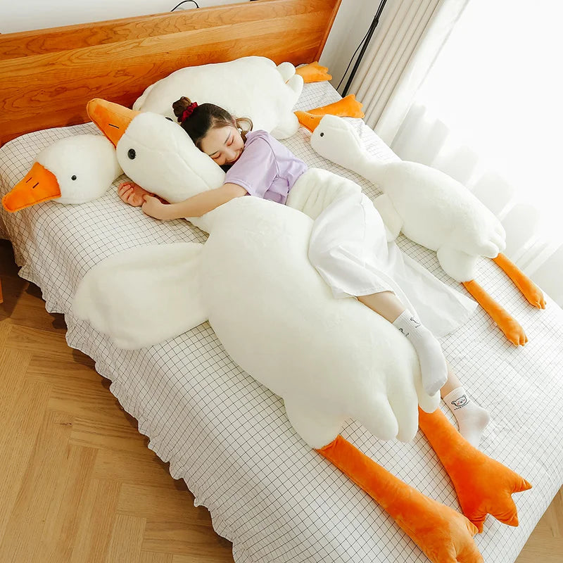 Oversized big white goose plush toy with soft fabric, perfect as a throw pillow, stuffed animal, or gift for kids and adults.