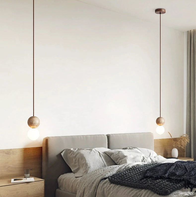 RoyaleGlow Minimalist Opal Glass Pendant Light with Yellow Travertine