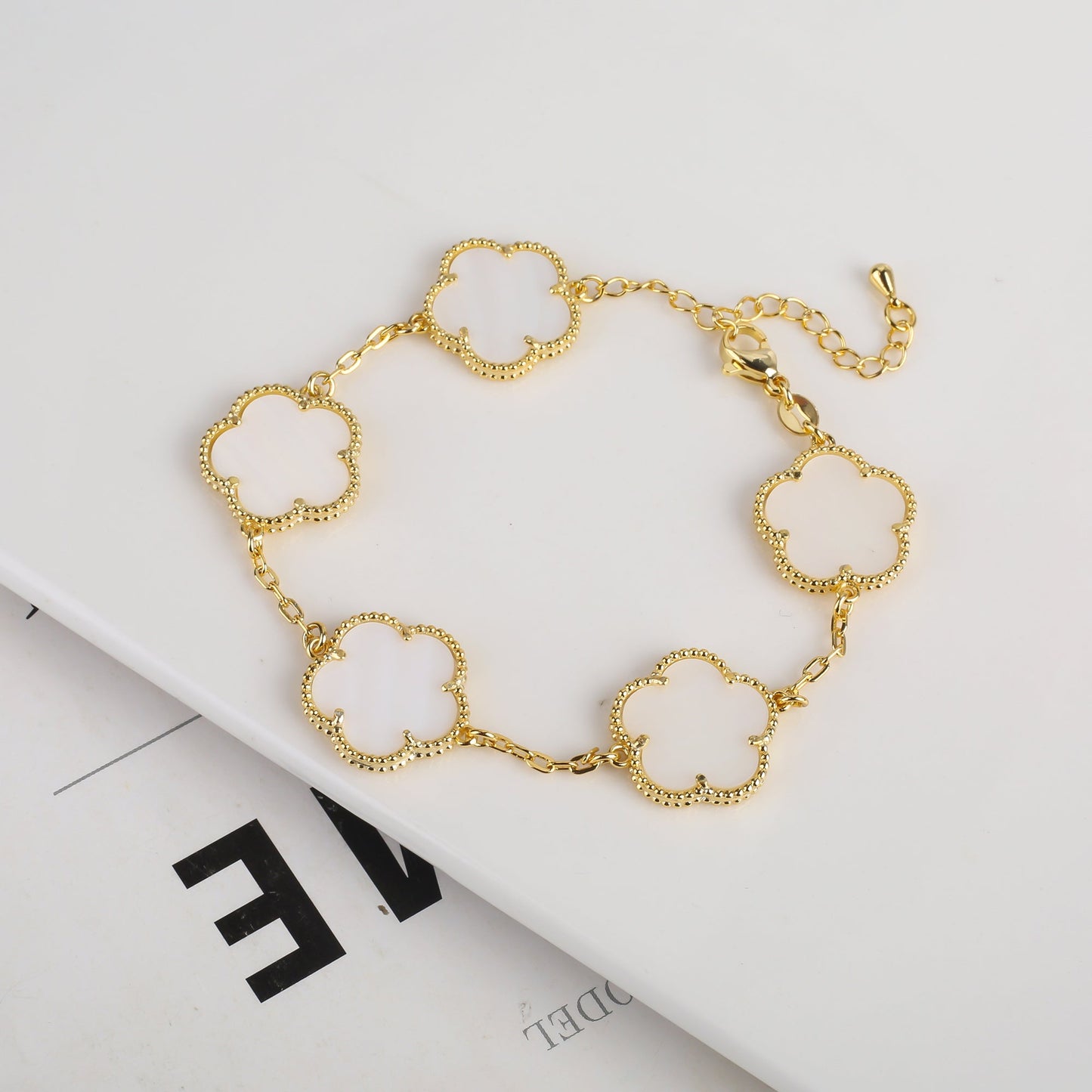 RoyaleGlow Vintage Clover Flower Pendant Gold Chain Bracelet