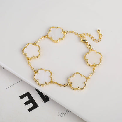 RoyaleGlow Vintage Clover Flower Pendant Gold Chain Bracelet