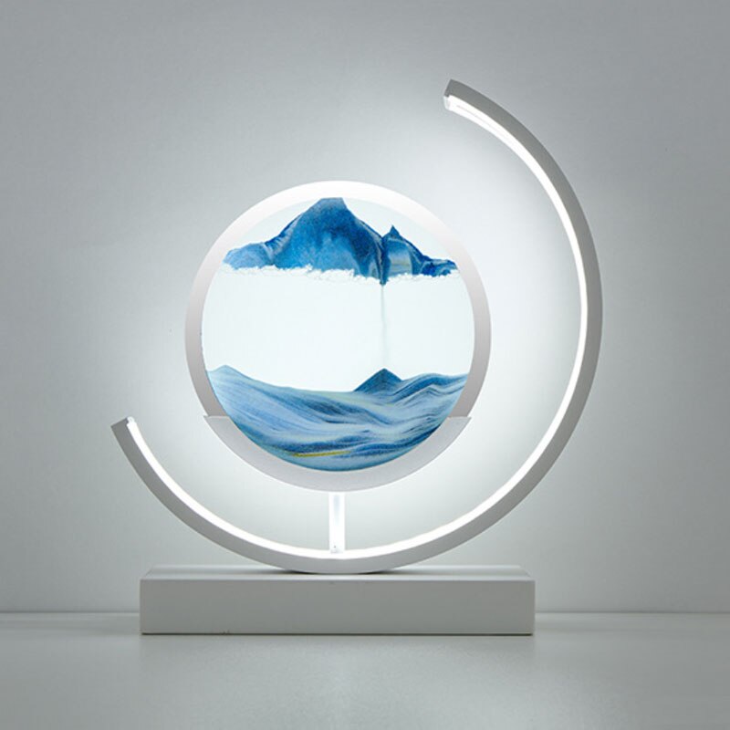 Royallure 3D Hourglass LED Lamp - Mesmerizing Sand Art for Home Decor - White Moon-blue