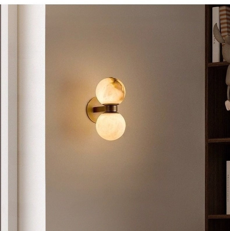Royelux Modern Marble Dual Globe Wall Sconce - Elegant Nordic Brass Light