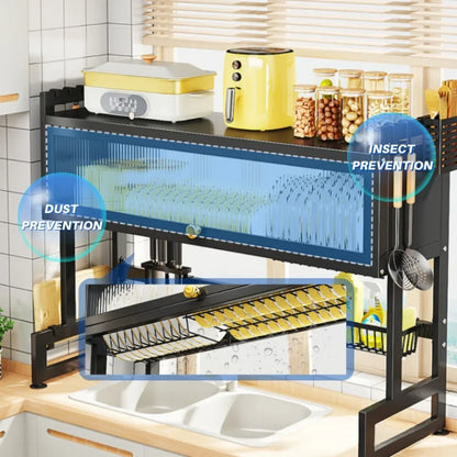 Royallure Adjustable Stainless Steel Dish Rack Cabinet Organizer for Kitchen Sink