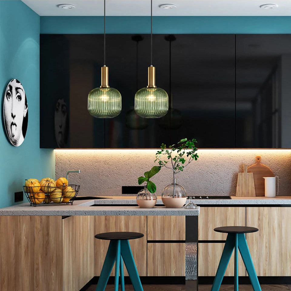 Luxora Nordic Glass Pendant Light, Brass Finish Warm Glow Hanging Lamp
