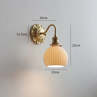LuxRoyale Mid-Century French Countryside Brass Ceramic Wall Lamp