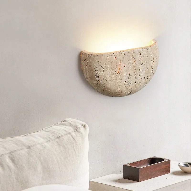 Royelux Minimal Wall Lamp With Natural Stone Texture WabiSabi Style For Calming Ambience