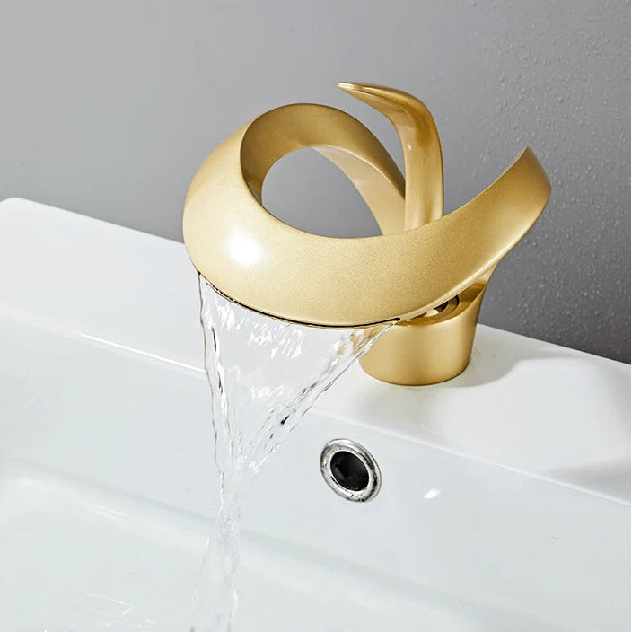 Luxora Modern Brass Bathroom Faucet with Waterfall Spout & Single Handle Hot & Cold