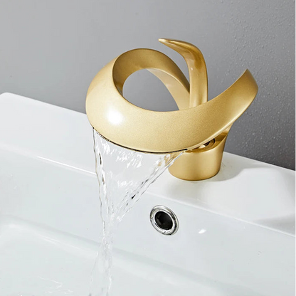 Luxora Modern Brass Bathroom Faucet with Waterfall Spout & Single Handle Hot & Cold