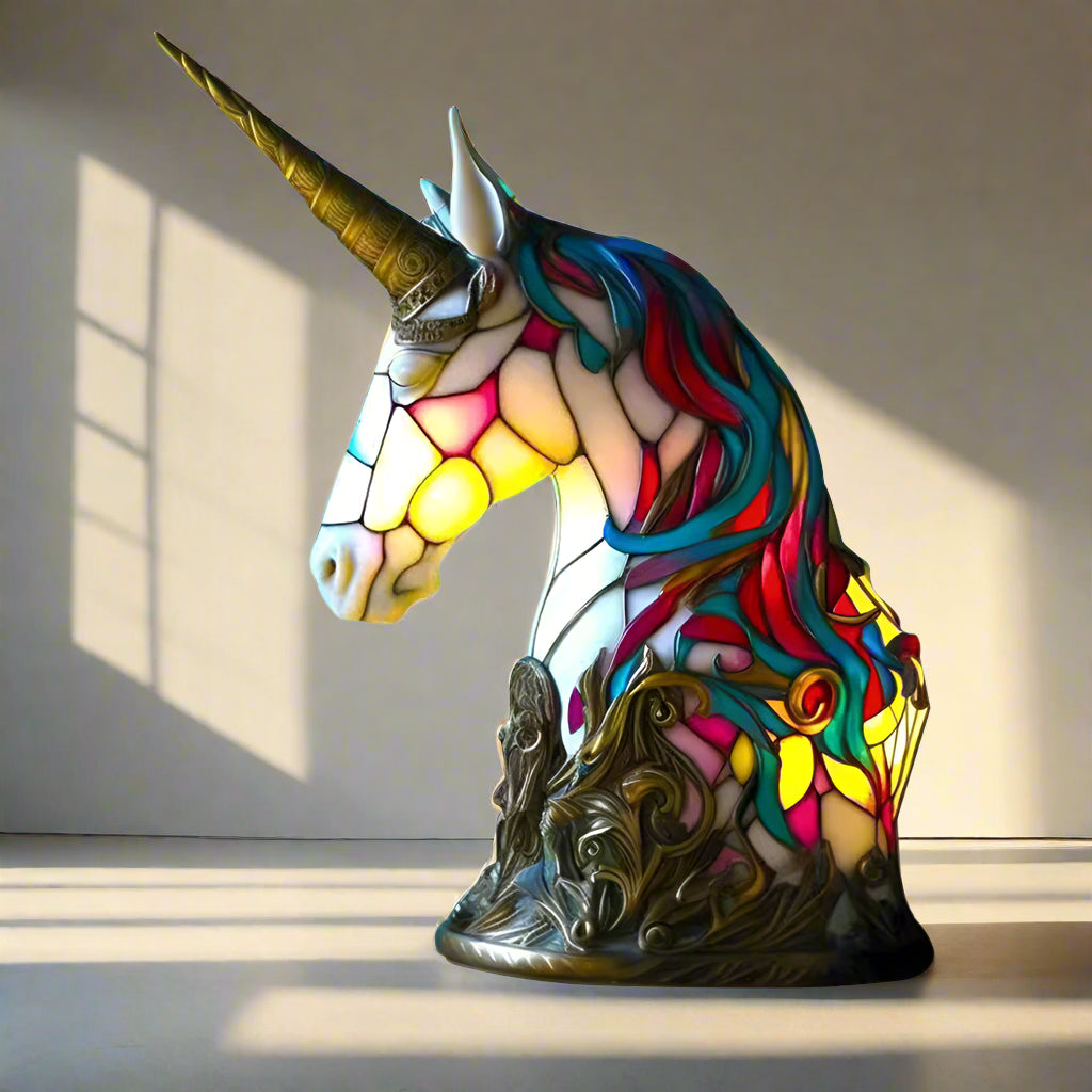 Royaleva WildCraft Animal Light Sculptures – Stained Glass LED Art Lamp - Unicorn