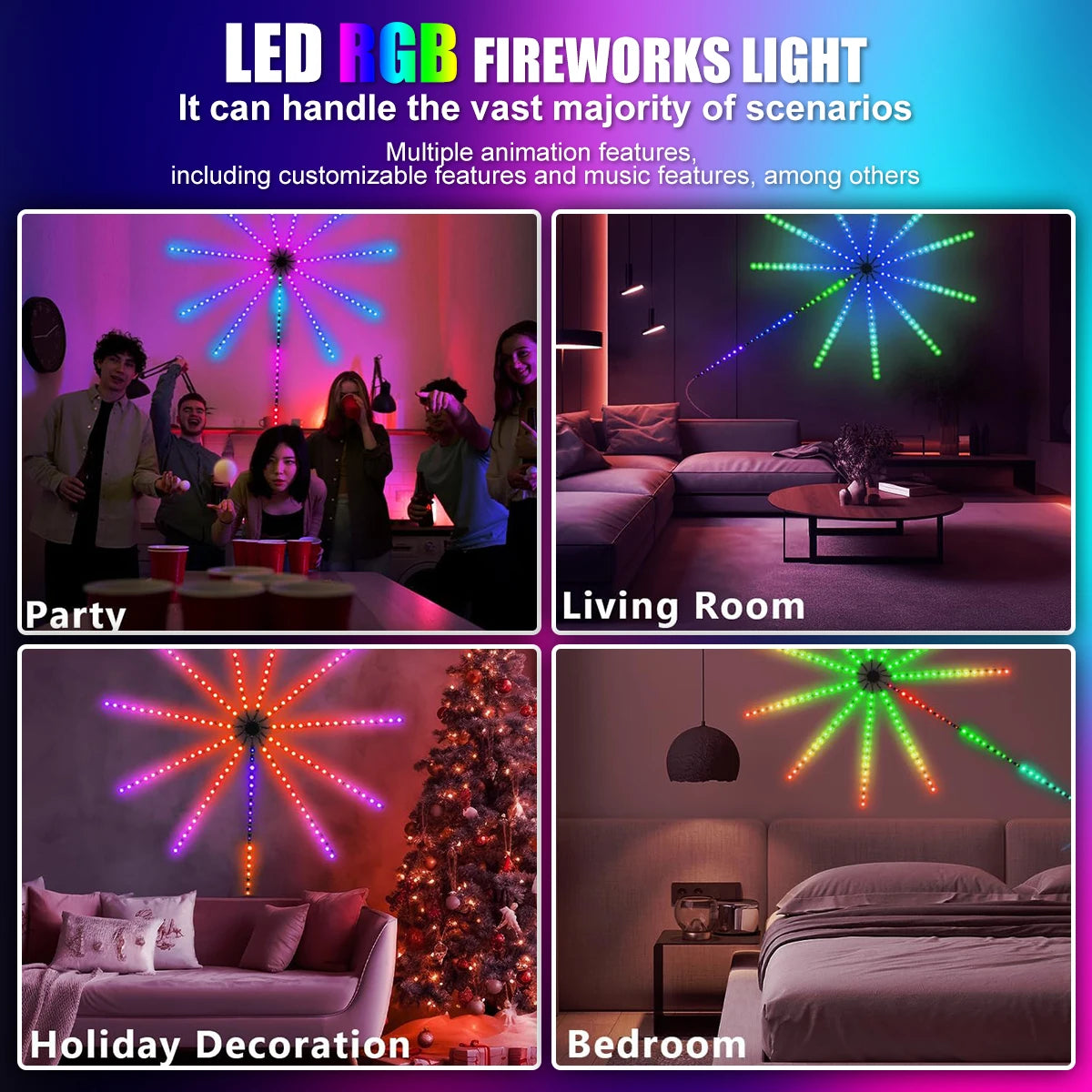 Royelux Firework LED Strip Lights - USB RGBIC Smart Sync Music Lamp