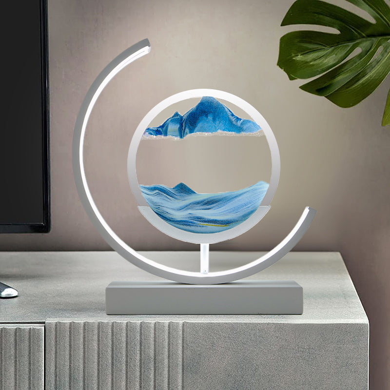 Royallure 3D Hourglass LED Lamp - Mesmerizing Sand Art for Home Decor - White Moon-green