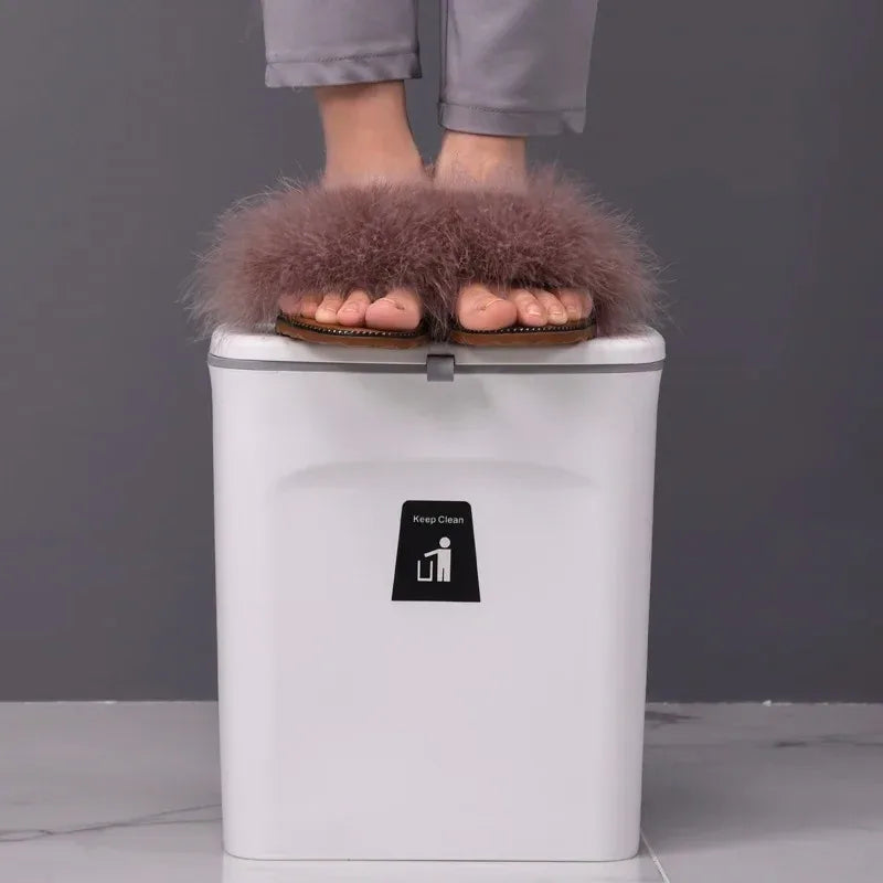 Luxora Hanging Trash Can with Lid - Easy Mount One Click Empty Kitchen Waste Bin