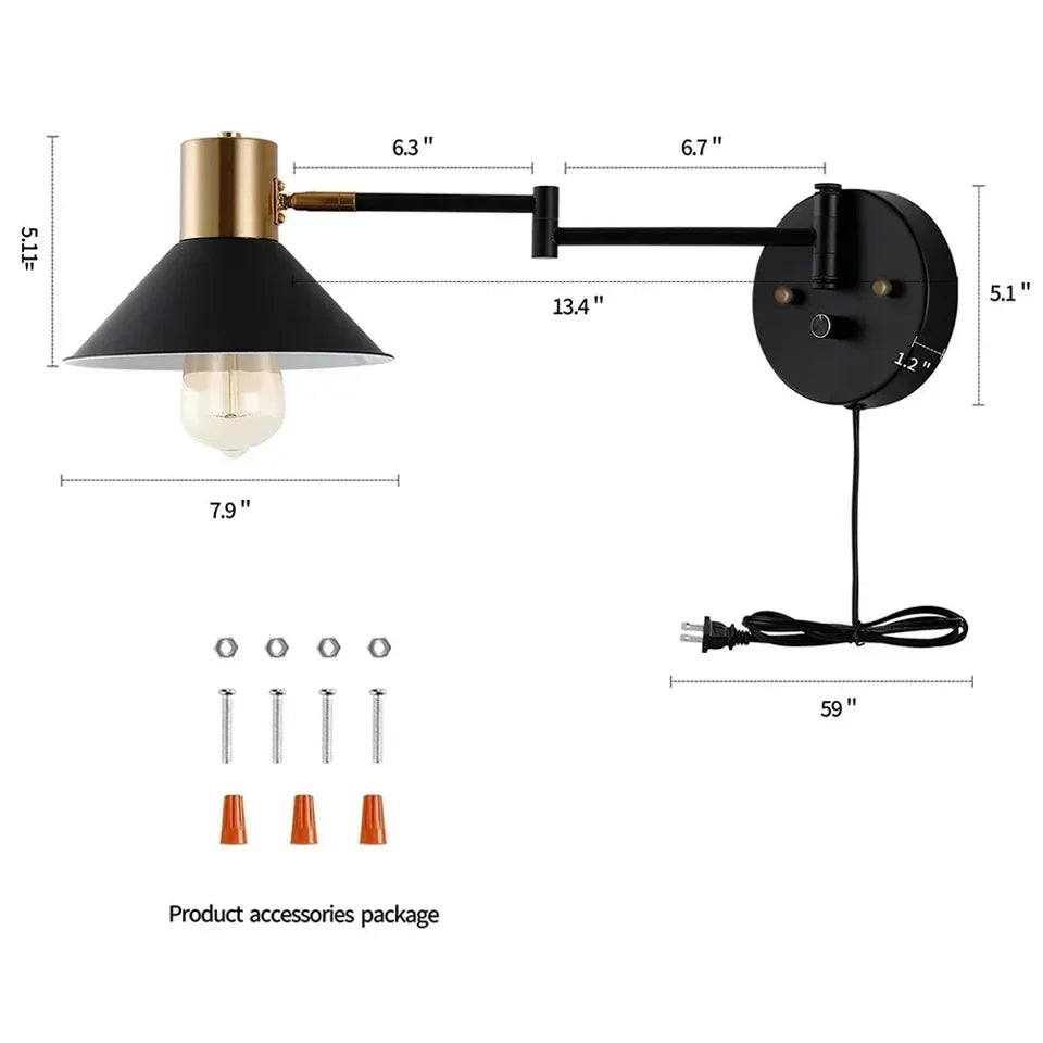 Dimmable Plug-in Metal Wall Sconce - Adjustable Angle Bedside Lamp - Default Title