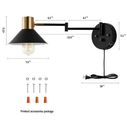 Dimmable Plug-in Metal Wall Sconce - Adjustable Angle Bedside Lamp - Default Title