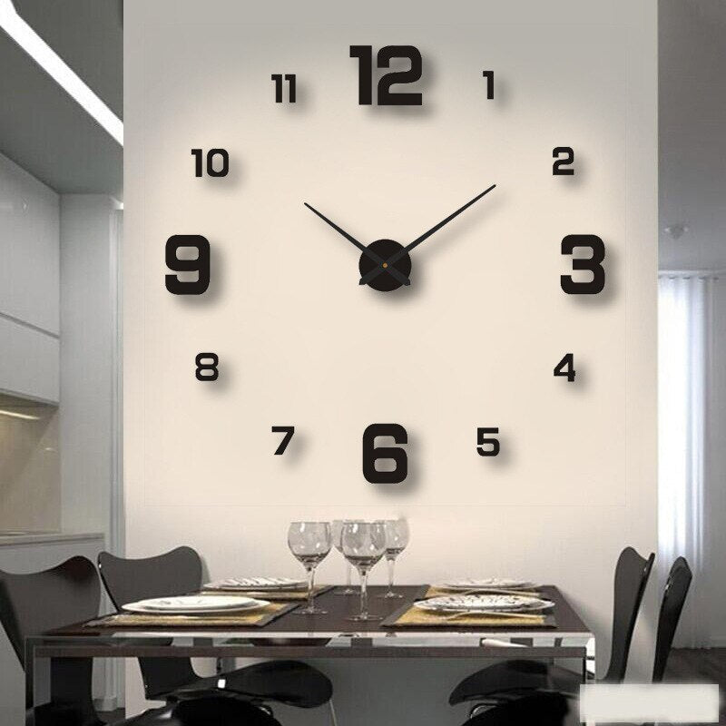 LuxRoyale Frameless Self-Adhesive 3D Wall Clock, Modern Minimalist DIY Decor