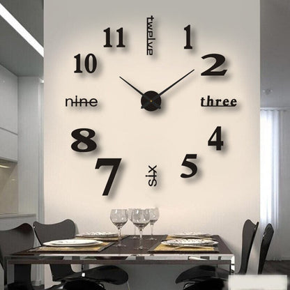 LuxRoyale Frameless Self-Adhesive 3D Wall Clock, Modern Minimalist DIY Decor