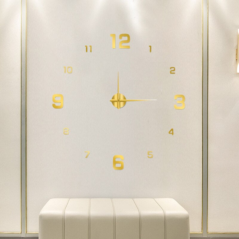 LuxRoyale Frameless Self-Adhesive 3D Wall Clock, Modern Minimalist DIY Decor