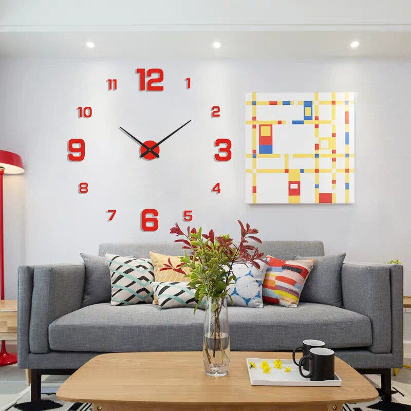 LuxRoyale Frameless Self-Adhesive 3D Wall Clock, Modern Minimalist DIY Decor