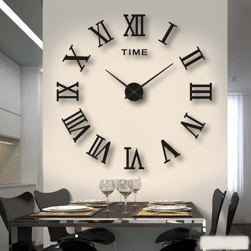 LuxRoyale Frameless Self-Adhesive 3D Wall Clock, Modern Minimalist DIY Decor