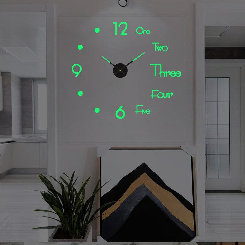 LuxRoyale Frameless Self-Adhesive 3D Wall Clock, Modern Minimalist DIY Decor