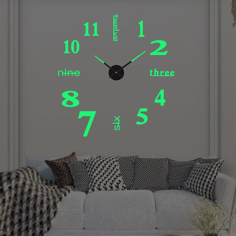 LuxRoyale Frameless Self-Adhesive 3D Wall Clock, Modern Minimalist DIY Decor