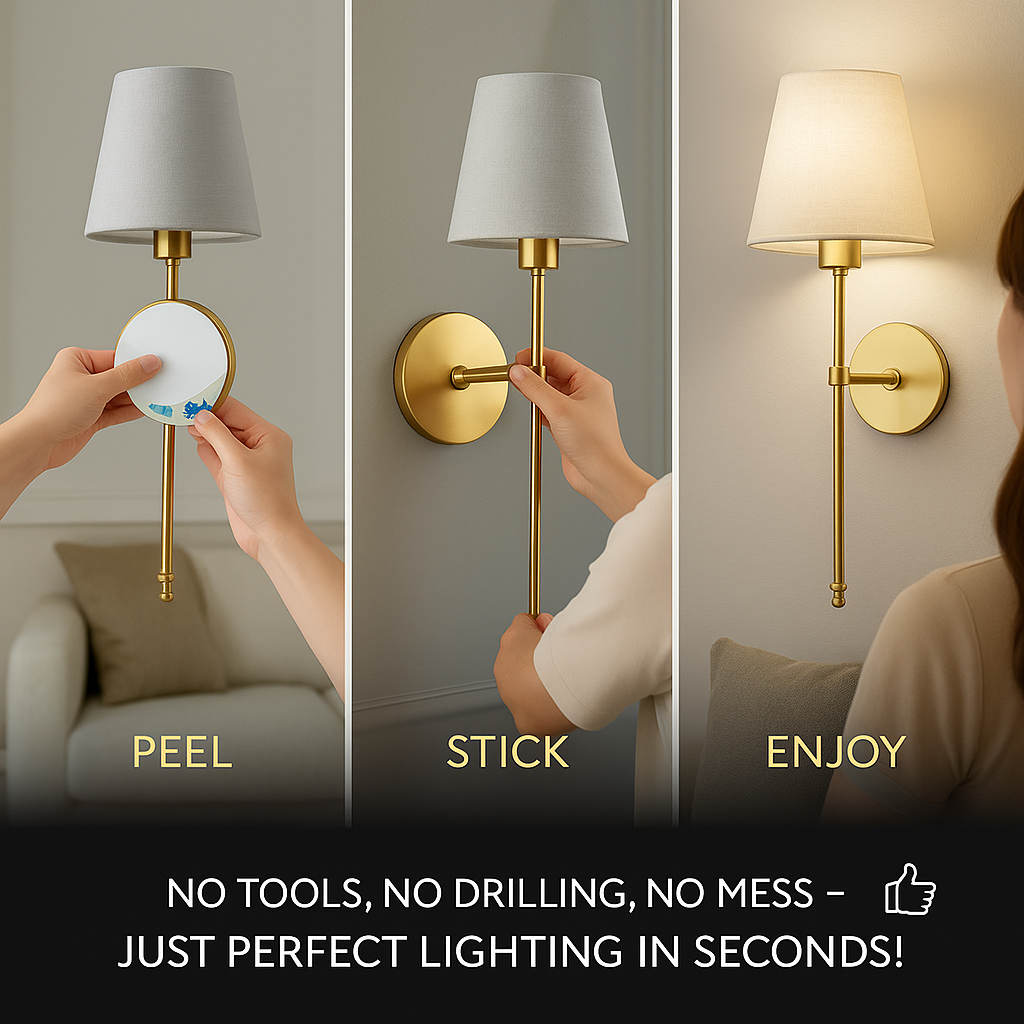 Set of 2 Wireless Wall Sconces with Remote & Rechargeable Bulbs – No Drill 2