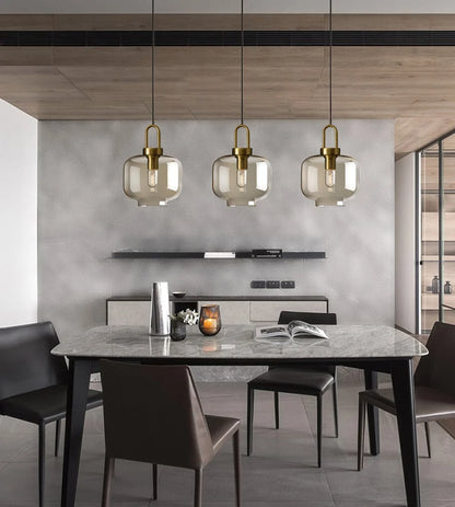 Royelux Modern Smoked Glass Globe Pendant Light with Brass Accents