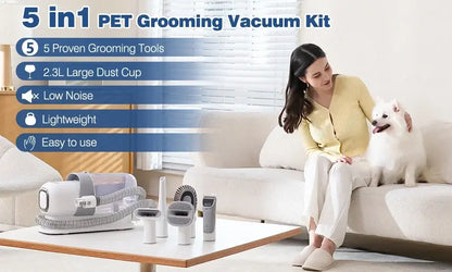 Royallure 5-in-1 Dog Grooming Kit – Vacuum Clippers, Low-Noise, Home Fur Control