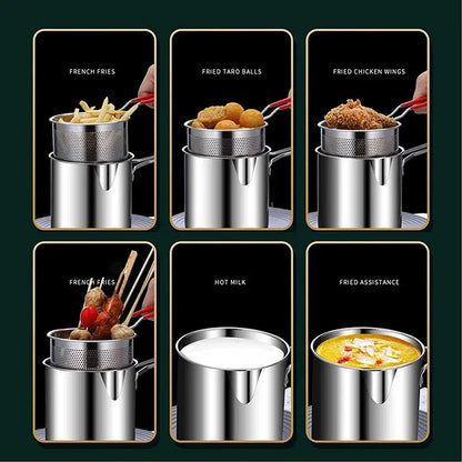 Royallure 304 Stainless Steel Deep Frying Pot with Strainer for Chicken & More