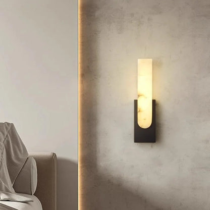 LuxRoyale Alabaster Wall Lamp With Veined Alabaster Shade And Brass Finish Modern Wall Sconce