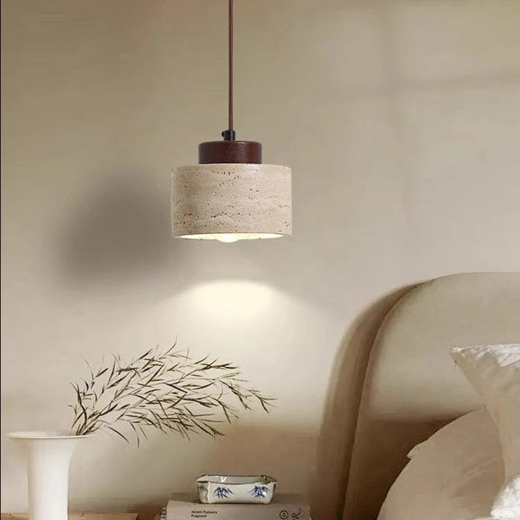 LuxRoyale Nordic Travertine Pendant Light, Minimalist Drum Fixture for Kitchen and Dining