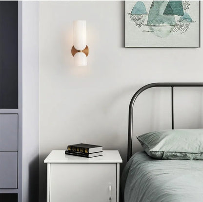 LuxRoyale Modern Brass Wall Sconce with Dual Blue Frosted Glass Shades