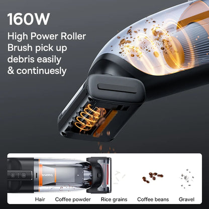 Wireless Car Vacuum Cleaner – Baseus AP02 with Roller Brush & LED Light