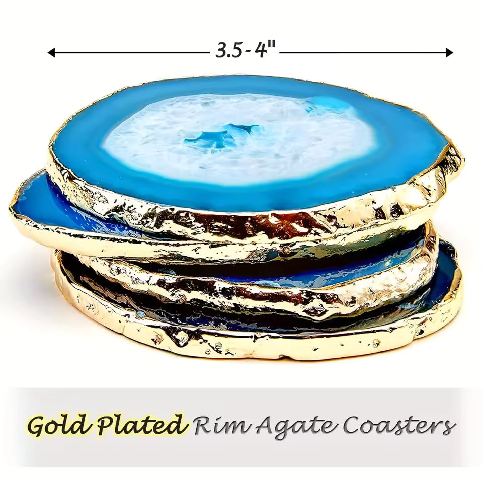 Luxora Blue Agate Coaster with Gold-Plated Edges – Heat-Resistant Beverage Holder