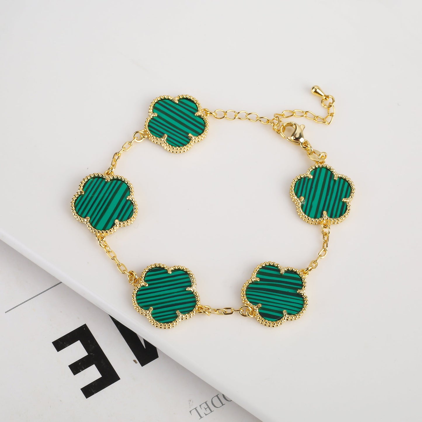RoyaleGlow Vintage Clover Flower Pendant Gold Chain Bracelet