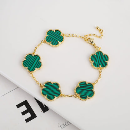 RoyaleGlow Vintage Clover Flower Pendant Gold Chain Bracelet
