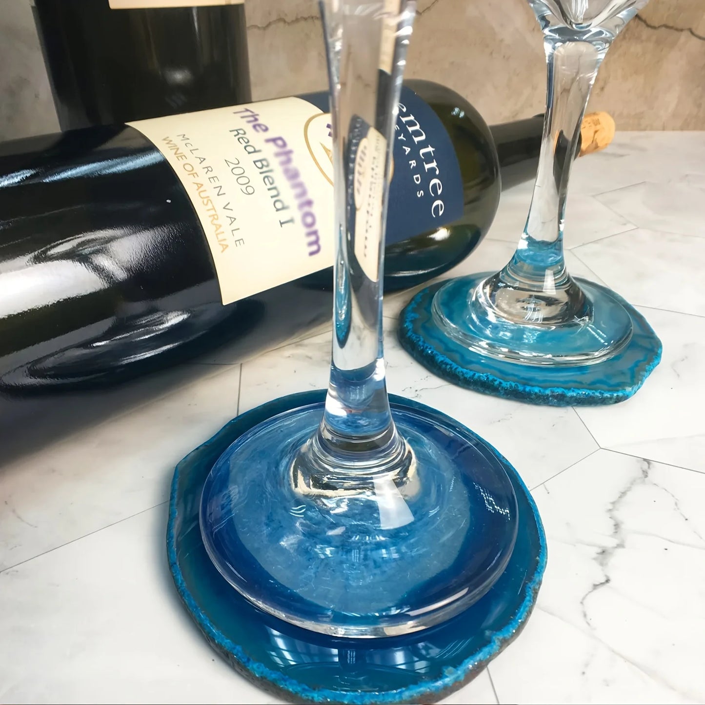 Luxora Blue Agate Coaster with Gold-Plated Edges – Heat-Resistant Beverage Holder