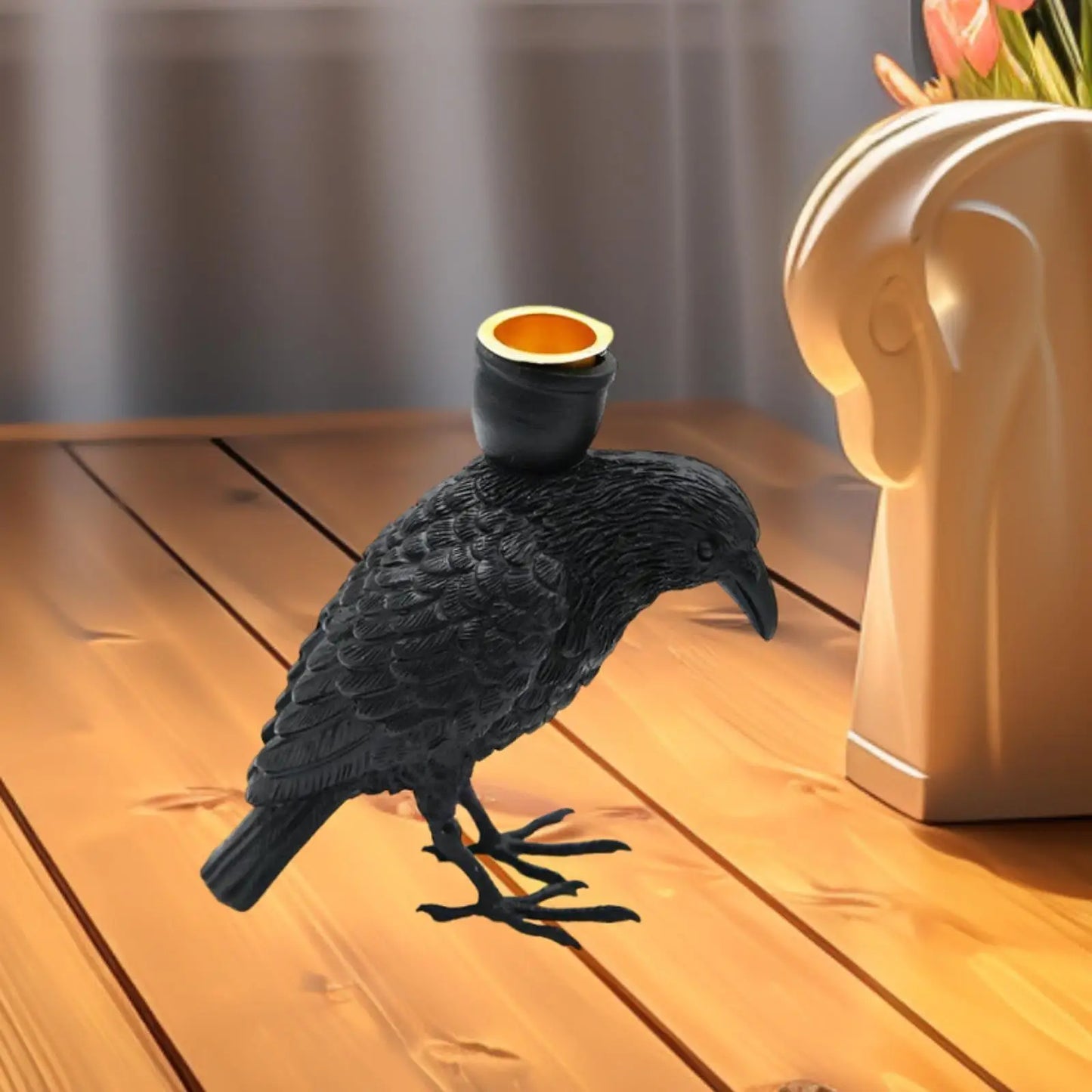Halloween black crow candle holder decoration item, Halloween setup accessory, resin craft candle holder decoration item
