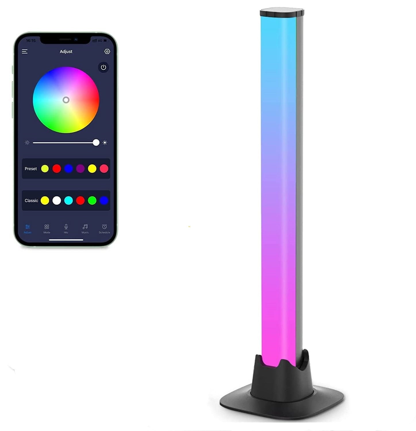Royelux Rhythmic Light Bars - Sound Sync RGB LED Bars with App Control, USB-Powered - 1-Pack