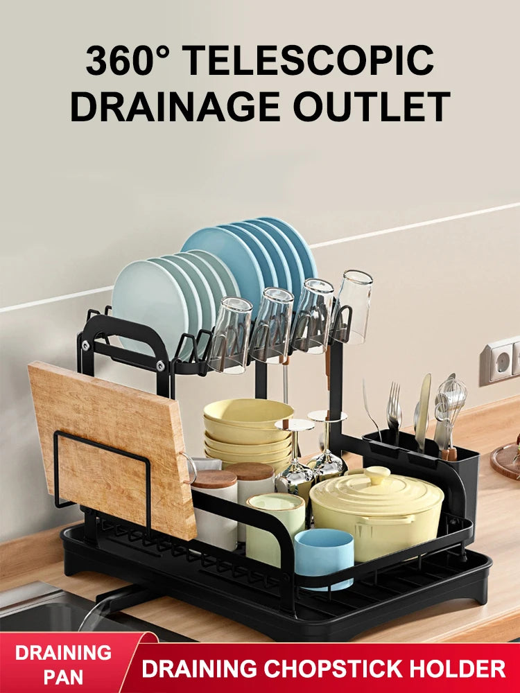 Royallure 2-Tier Dish Drying Rack with Drainboard Kitchen Countertop Bowl Organizer