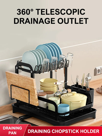 Royallure 2-Tier Dish Drying Rack with Drainboard Kitchen Countertop Bowl Organizer