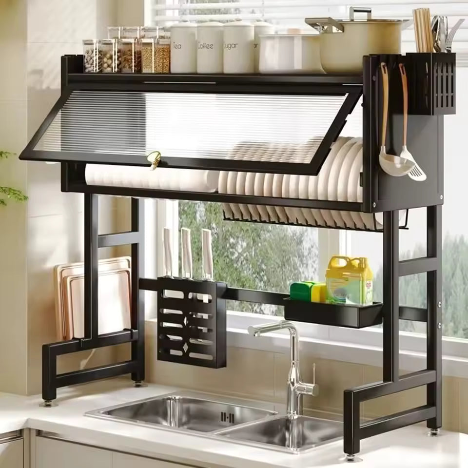 Royallure Adjustable Stainless Steel Dish Rack Cabinet Organizer for Kitchen Sink