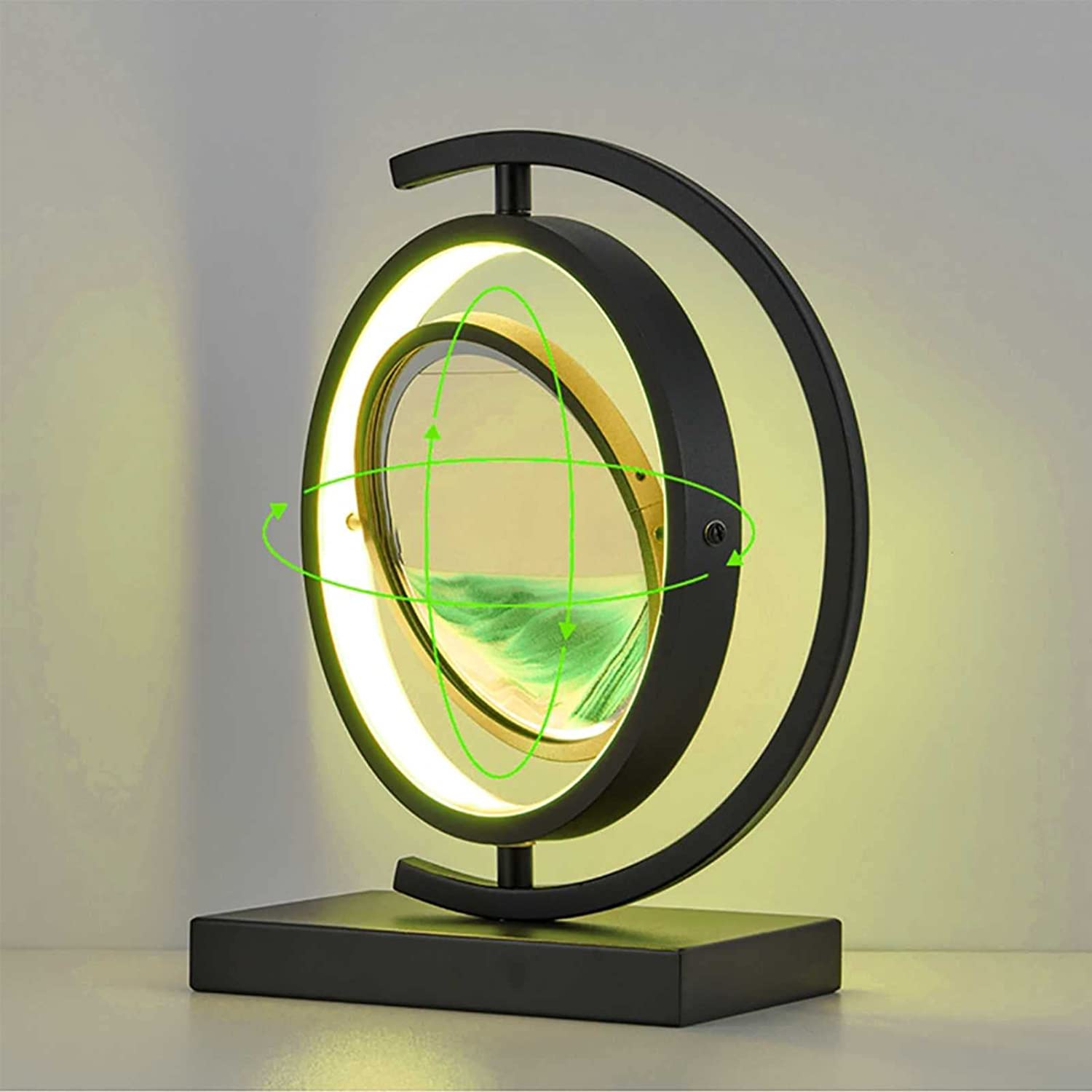 Royallure 3D Hourglass LED Lamp - Mesmerizing Sand Art for Home Decor - White Moon-green
