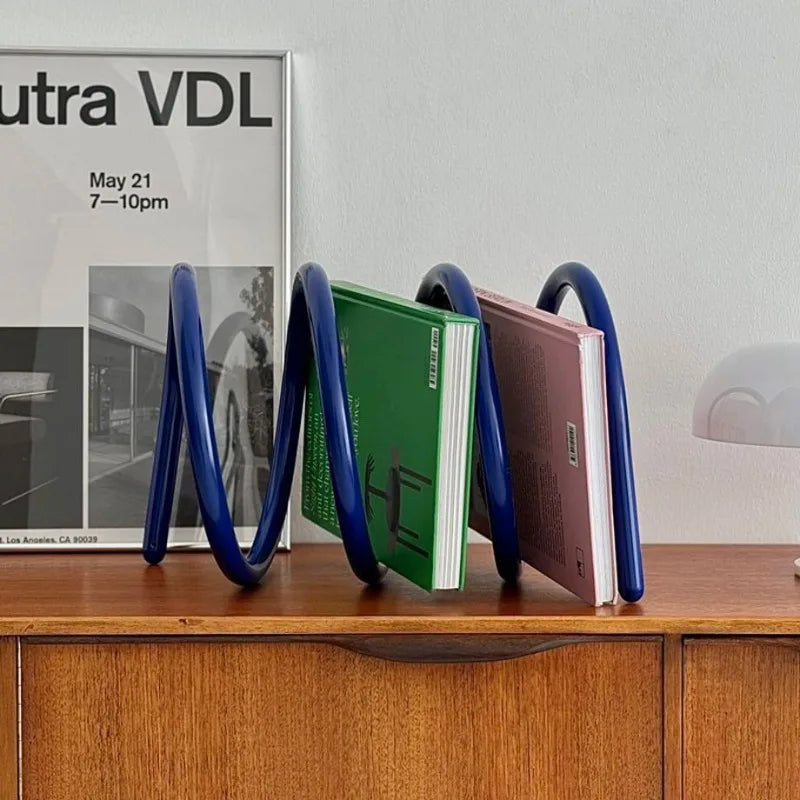 Royelux Modern Metal Loop Book & Magazine Display Organizer - Nordic Tabletop Rack